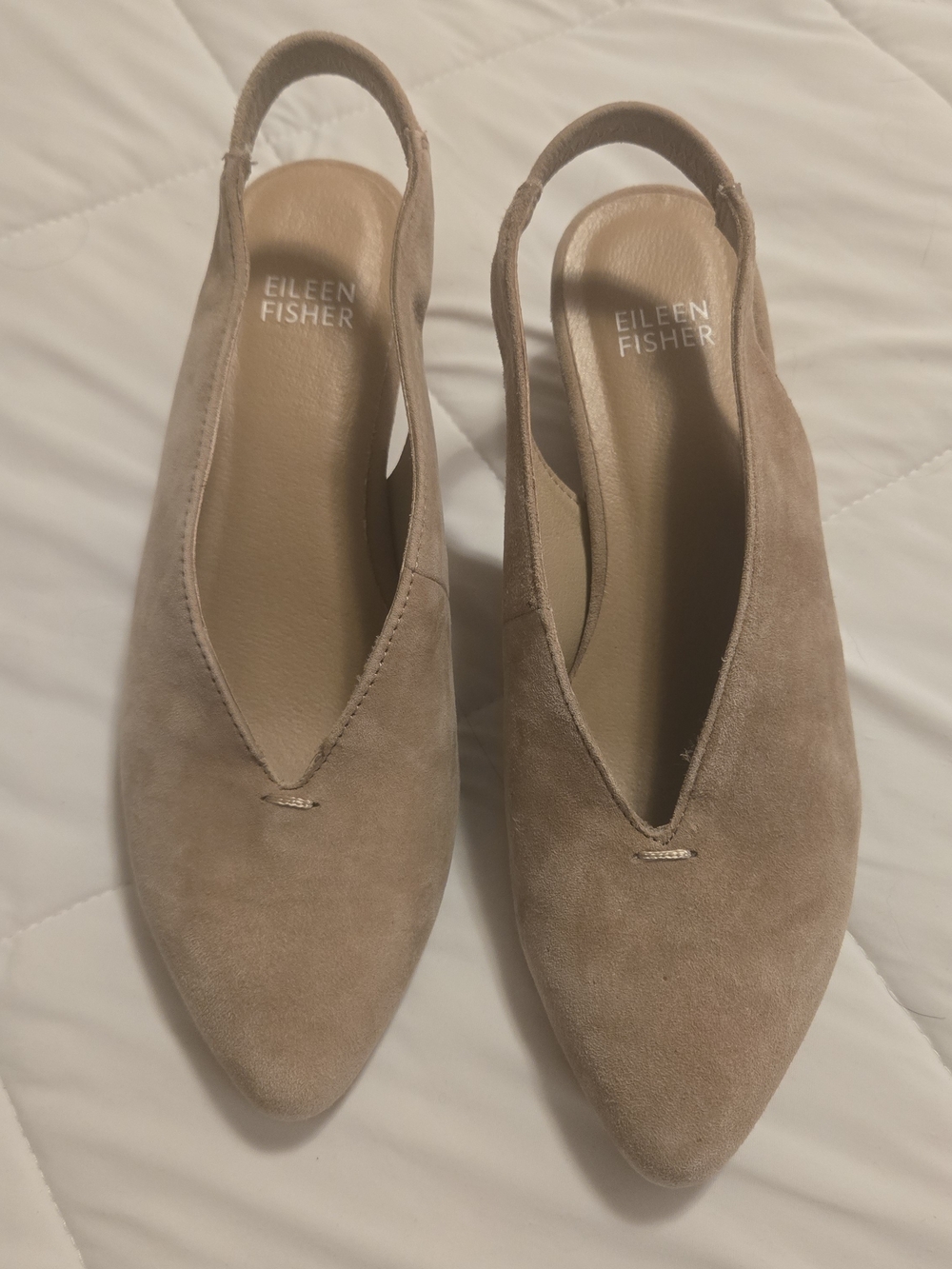 Eileen Fisher Suede Slingback Block Heel Pumps Taupe Beige Size 6 Minimalist